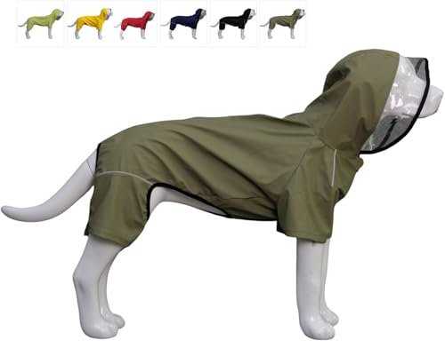 Vierbeiniger, vollständig abdeckender, wasserdichter Hunderegenmantel mit reflektierenden Merkmalen. Regenmäntel für große, mittelgroße und kleine Hunde. Khaki XL