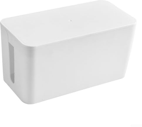 Large Cable Cord Storage Box, Hider for TV and Computer Desk, Strong and, White (S)
