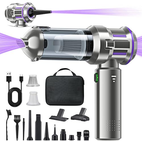 Aspirapolvere Portatile Senza Fili 4-in-1, 25000PA, 220000 U/min, 3 Velocità, per Auto, Computer, Cucina, Divano, Ufficio, con Batteria Ricaricabile agli Ioni di Litio, Spruzzo Compresso Elettrico, LE