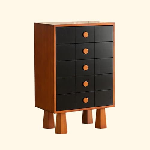 Commode rustique à 5 tiroirs en bois avec trous respirants pour chambre à coucher et salon, noir + organisateur de couleur noyer