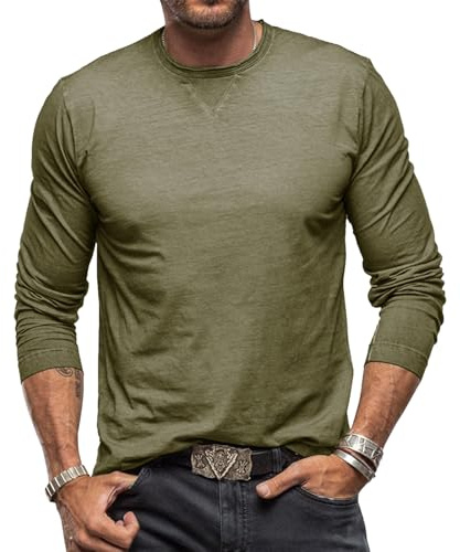 Men's T-Shirts Long Sleeve Casual Classic Tee Cotton Crew Neck Lightweight Fashion Casual Tshirts DarkGreen L