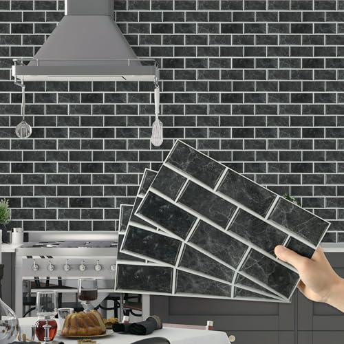 Hode självhäftande kakel självhäftande kakel kök badrum, köksfolie kakel väggkakel självhäftande, köksvägg kakeldekaler 15 x 30 PVC svart 12 stycken