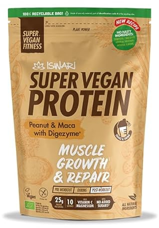 Super Vegan Protein Vegan Arachidi e Maca, 25g di Proteina, Senza Zuccheri Aggiunti, Sapore Arachidi, 400g