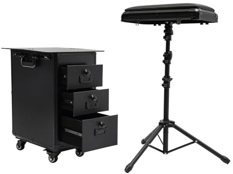 Kosmetik Trolley, Kosmetikkoffer Friseurkoffer Make up Koffer, Kosmetik Trolley mit Abnehmbaren Ständer, Kombinationsschloss, für Reise Kosmetikerin, Schwarz, 42x28x53cm