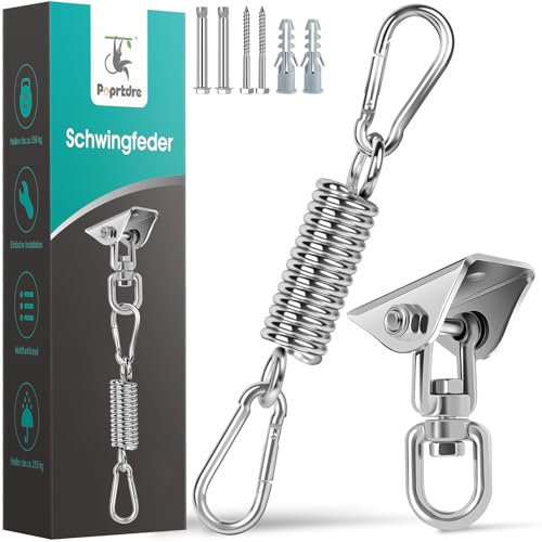 Poprkdre Crochet de plafond pour fauteuil suspendu, ressort oscillant jusqu'à 450 kg, support de sac de frappe avec mousqueton rotatif à 360 °, crochet de balançoire pour hamac, kit en bois de béton