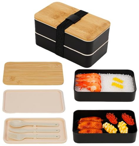 MEETOZ Loncheras Bento Box, apilables para adultos, contenedor de almuerzo a prueba de fugas con compartimento de tapa de bambú, apto para microondas y lavavajillas, a prueba de fugas, incluye