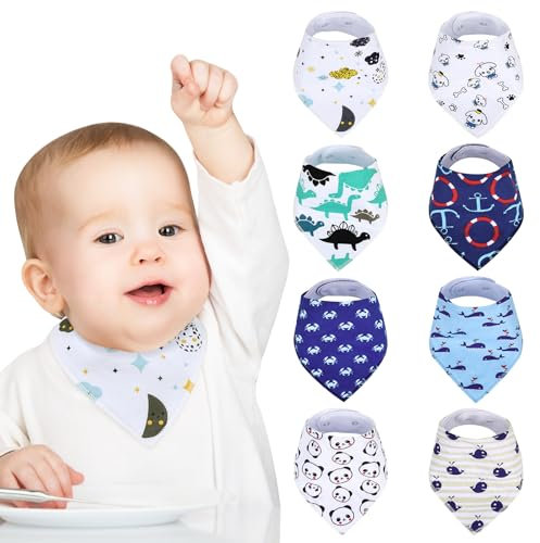 MOEMOE BABY Lätzchen Baby Wasserdicht Dreieckstuch, Verstellbare Babylätzchen Waschmaschinenfest, Halstuch Baby für Junge und Mädchen, 8 Stück