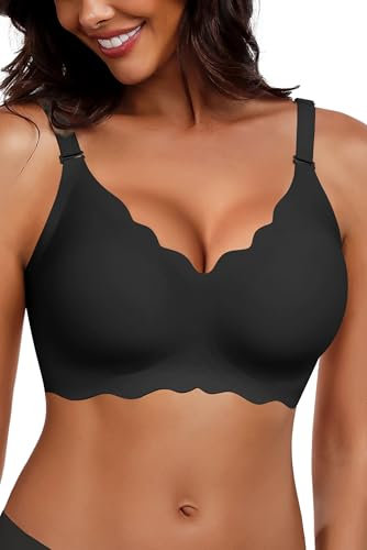HORISUN Bra for Women, Non Wired Seamless Wireless Push Up Bras Comfortable Support Lift Full Coverage Bralettes Everyday Plus Size Bras Black L