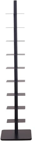 9 Tier Bookcase, Vertical Spine Book Tower, Tall and Narrow Metal Storage Shelf for Tight Spaces, Multi-Purpose Display Rack for Home Office, Corner Bookcase, Heavy-Duty Design