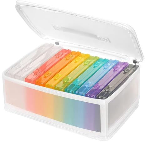 Quystetes Boîtes de rangement pour photos de 10 x 15 cm avec poignée, 10 compartiments intérieurs en plastique pour photos, scrapbooking