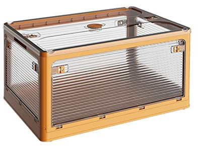 Gelbe faltbare Aufbewahrungsbox für den Außenbereich – transparente Kunststoff-Klappbehälter mit Deckel für Gartenmöbel – vielseitige 60 x 42 x 34 cm Aufbewahrungslösung