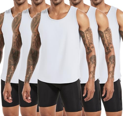 Boyzn 1, 3 eller 5-pack herrtanktoppar bomull ärmlösa t-shirts andas muskelskjortor armhålor gym funktionell skjorta träning linne sport undertröja bodybuilding ärmlös t-shirt skjortor, 5-pack vit, XL