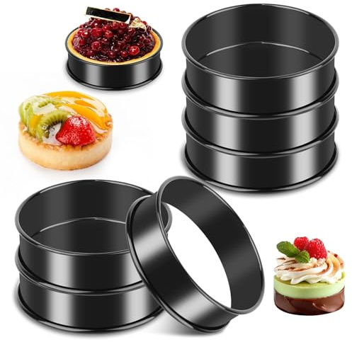 6 PCS Cercle Patisserie,Cercle Tartelette,Rond Moules à Gâteaux,8cm Cercles à Pâtisseries,Noir Moules à Pâtisserie,Cercles à Tarte,Antiadhésifs Cercle a Tartelette pour Muffins Tartes Gâteaux Crumpets