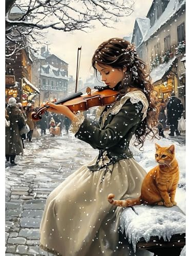 NEWENMO Schöne Frau Diamond Painting Erwachsene,DIY Stadtlandschaft Diamant Painting Bilder,Schneelandschaft Diamant Malerei Kit Complete,5D Diamond-Painting Set,für Anfänger Hause Dekoration 30x40cm