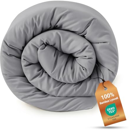 LISAURA Bambus Lyocell Bettbezug 135 x 200 cm Grau - Weiche Allergiker Bettwäsche - Kühlender Deckenbezug aus Bambus - Nachhaltige und atmungsaktive Luxus-Bettwäsche