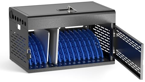 16 Device Tablet Charging Station - Classroom Storage Lock Box for Chromebook, iPads, Laptop and Tablets with Removable Door, Wall-Mount Charging Cabinet, Fully Assembled Portable Office Organization