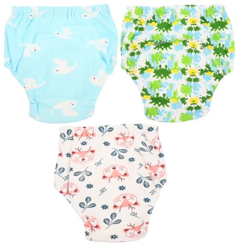 Abaodam 3 Stück-pack Waschbare Trainingsunterhosen aus Baumwolle mit Tpu Schicht Atmungsaktive Schwimmwindeln für Babys Beim Schwimmen und Wachstum Zufällige Farbe