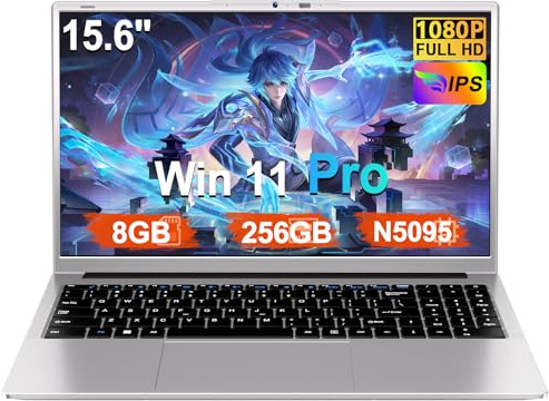 Ordenador Portátil 15,6 Pulgadas Celeron N5095 2,9 GHz Win11 Pro 8GB 256GB SSD Expansión 1TB 5G WiFi 1080 FHD BT4.2 HDMl USB 3.0 Portatil con Ratón Inalámbrico y Teclado Español Membrana - Sliver-1