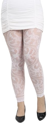 Gissroys Glittrande nätstrumpor för kvinnor stor storlek fotlösa med blommönster spets ankelstrumpbyxor nät leggings dam klubbkläder strumpbyxor, Vit, S-XXL