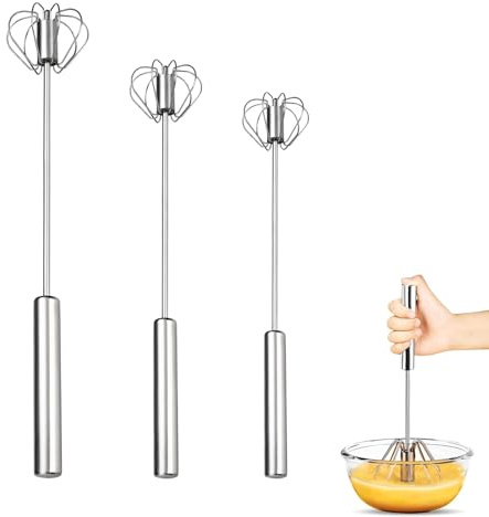 Juego de batidores de acero inoxidable de tres piezas, batidor manual de huevos, batidor semiautomático, batidor giratorio, para mezclar, agitar, batir y espumar