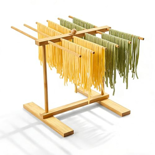 YuLiMirich 12 Barras Secador de Pasta, Soporte de pasta de madera, Soporte de pasta para Secar, Secador de Pasta Pasta, Soporte de Secado de Brazos Desmontables Ahorrar Espacio