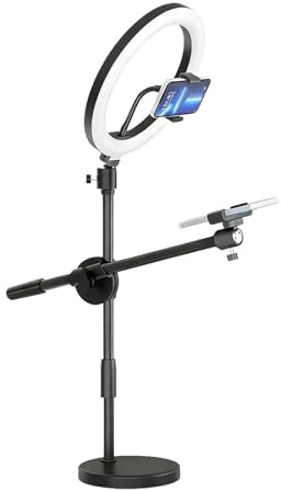 Overhead kamerafäste – LED-ringljus-telefonhållare med flexibel arm | justerbart stativstativ | videoproduktion, live-streaming, kurser, studio, belysningstillbehör, verktyg för innehållsfördel