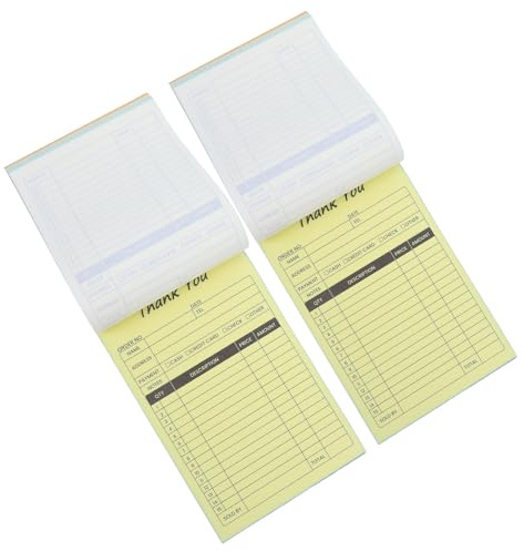 Gadpiparty 2 cuadernos de pedidos de factura de venta, 100 hojas por libro, papel de cartón, copias duplicadas automáticas, experiencia de escritura, formulario de factura para cafeterías