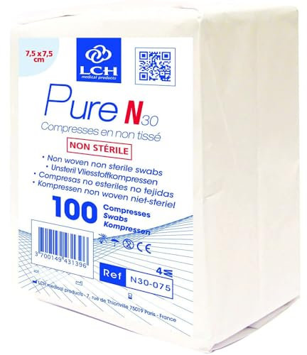 LCH - Lot de 10 sachets - Compresse Pure N30 7,5x7,5cm - Non Tissée/Non Stérile