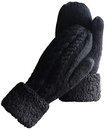 Whiteleopard Women's Winter Gloves Warm Lining - Cozy Wool Knit Thick Gloves Mittens in 11 color (black)