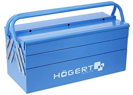 Högert Technik – Werkzeugkasten aus Metall für Werkzeug und Kleinteile - Werkzeugbox/Werkzeugkoffer - 45cmX20.5cmX20cm - Box mit vollständig zugänglichen Fächern - stabiler Koffer