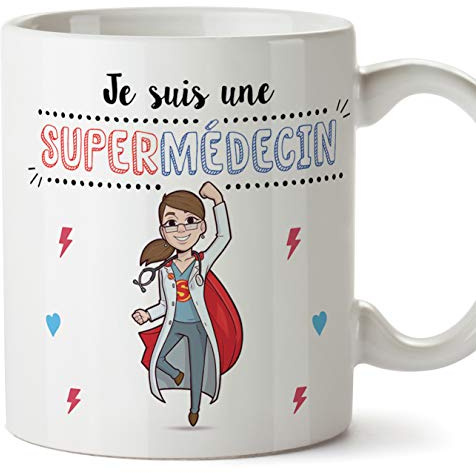 Mugffins médecin. Tasses Originales de café et Petit-déjeuner à Donner Travailleurs Professionnels - Je suis Un Super Médecin - Céramique 350 ML