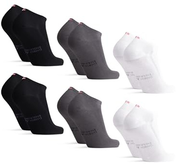 DANISH ENDURANCE Calcetines Tobilleros en Bambú, Calcetines Cortos Transpirables, Extra Suaves, 6 Pack, Multicolor (2 x Negro, 2 x Gris, 2 x Blanco), 43-47