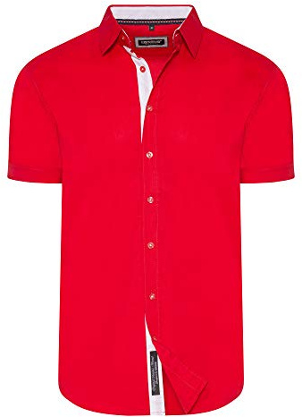 Carisma Casual Herren Hemd Kurzarm Slim-Fit mit Kentkragen für Freizeit Business Hochzeit 9102 rot XL
