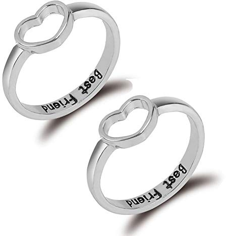 Hewill Infinity Love Heart Rings Set for Friendship Geometric Hollow Peach Heart Letter Best Friend Rings for Women Graduation Gift 2Pcs Set