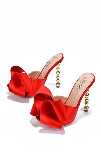 Cape Robbin Salsa Sexy High Heels for Women, Oval Open Toe Shoes Heels, Red, 8 UK