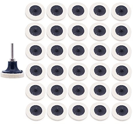 Yuhtech Roues de Tampons de Polissage, 31 Pcs 2 Pouces 50mm Disques de Polissage en Feutre de Laine avec Support de Disque de 1/4 Pouce pour Outil Rotatif