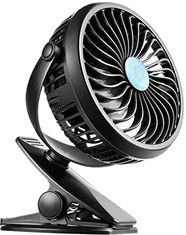Portable Clip on Fan, Clip Pram Fan, USB Rechargeable Personal Mini 360° Rotate Cooling Table Fan for Home Office Car Seat Crib Stroller Camping (fengshan-Pure black)