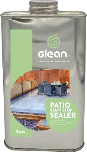 GLEAN Patio Stain Stop Sealer | Solvent Based Impregnating Sealer | Natural Stone Patios & Flooring | Protects Against Oil, Grease, Dirt, Limescale, Water Staining | Matt Finish | 1 Litre