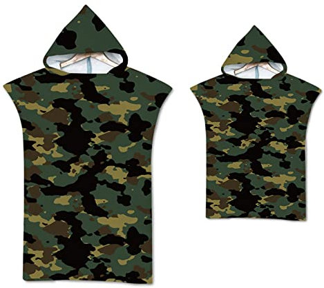 WEJUN Kapuzenhandtuch Poncho Erwachsene - Camouflage-Muster Strand-Neoprenanzug Wechselhandtuch Schnelltrocknender Bademantel Poncho Zum Schwimmen Surfen Reisen 65X75Cm:Für Kinder
