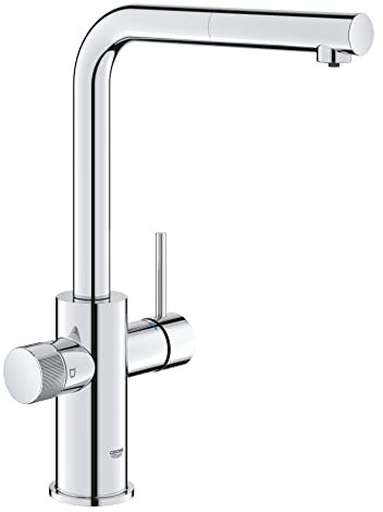 GroheBlue Pure Minta - Einhand-Spültischbatterie mit Filterfunktion (L-Auslauf, Einlochmontage, herausziehbarer Mousseur, schwenkbarer Rohrauslauf), chrom, 30601000