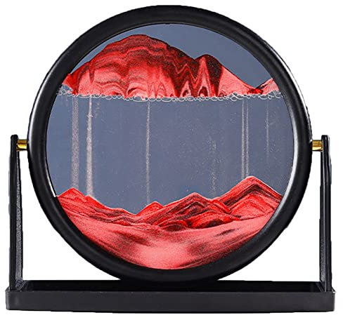 Fließende Sand Malerei, Dynamisch 3D Sandbilder Zum Drehen Ornament, Sand Landschaft Anzeige Fließender Sandrahmen, Desktop Entspannungs Sanduhr Kunstdekoration (23×24.5cm) (Rot)
