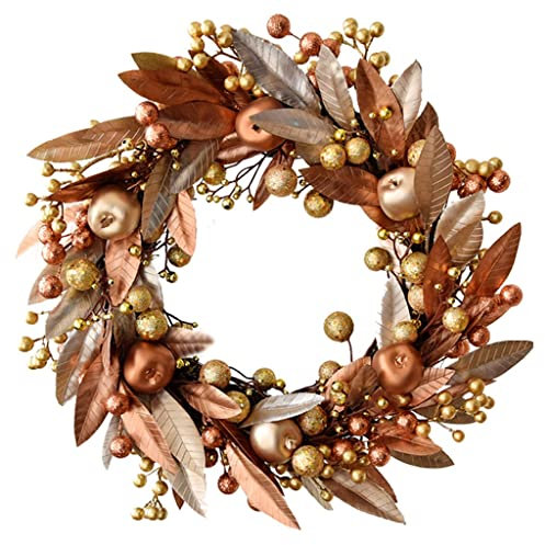 GIZNXBA Weihnachtskranz Für Tür, Weihnachtsgirlande Aussen, Türkranz Weihnachten Groß Winterkranz, Für Bauernhof Wand Holiday Decor, Für Hochzeit, Kamin, Veranda (Color : /Gold B, Size : 24inch)