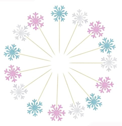 Youery 30 stycken snöflinga tårta topper, prinsessa slott tårtdekoration, grattis på födelsedagen tårtdekoration, snöflingor dekoration, tårta toppare för barns födelsedag, bröllopstårta