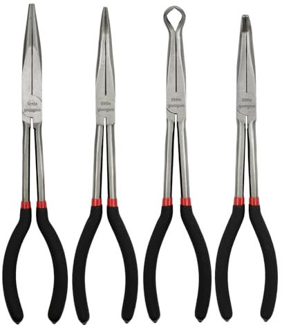 MFBJXC 4 Pack Precision Pliers Set with Insulated Comfort Grip Handles - 11 Long Nose, 45/90 Degree Angle Curved, Circle Pliers for Wire Bending, Shaping, Trimming