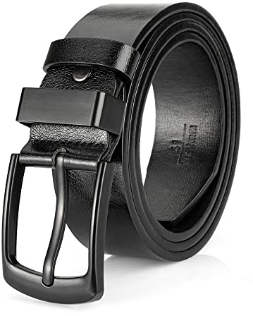 EsengNoyi Black Leather Belt for Men, Mens Casual Belts for Jeans with Single Prong Buckle (Black, M - waist 32-35)