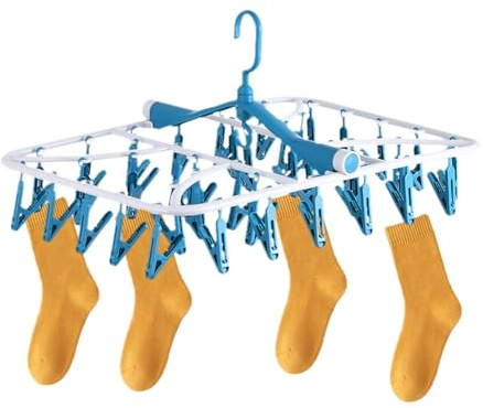 Fyfjur Rotation Sock Dryer with Pegs, Foldable Underwear Hanger, 40 Clips, Blue