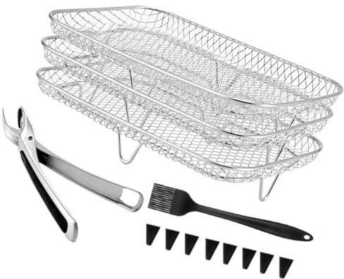 Stapelbarer Airfryer Grillrost 3-stufig aus Edelstahl, 1 Satz