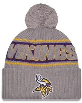 New Era Minnesota Vikings NFL 2024 Sideline Sport Knit Grau Bommelmütze - One-Size
