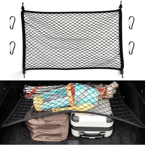 Guanici Rete Portaoggetti Auto Rete Auto per Cani Bagagliaio Rete Portabagagli Bauletto Portaoggetti Auto Rete con 4 Moschettoni per Adattarsi alla Maggior Parte dei Modelli