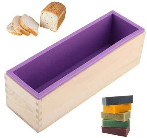 Hominas Silikonform Seife, 1200 ML Seifenformen Silikon, DIY Seifen Silikonform Rechteckig Seifenform mit Holzbox für Schokolade Pudding Backen Kuchen DIY Hausgemachte Handwerk